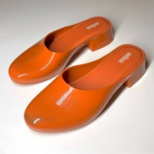 Melissa Women's Zen Low Heel Mules Orange Slip-On Shoes Size- 7
